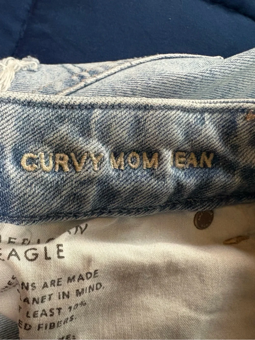 American Eagle Jeans Womens 10 Long Blue Denim Curvy Mom Jean Strigid High Rise